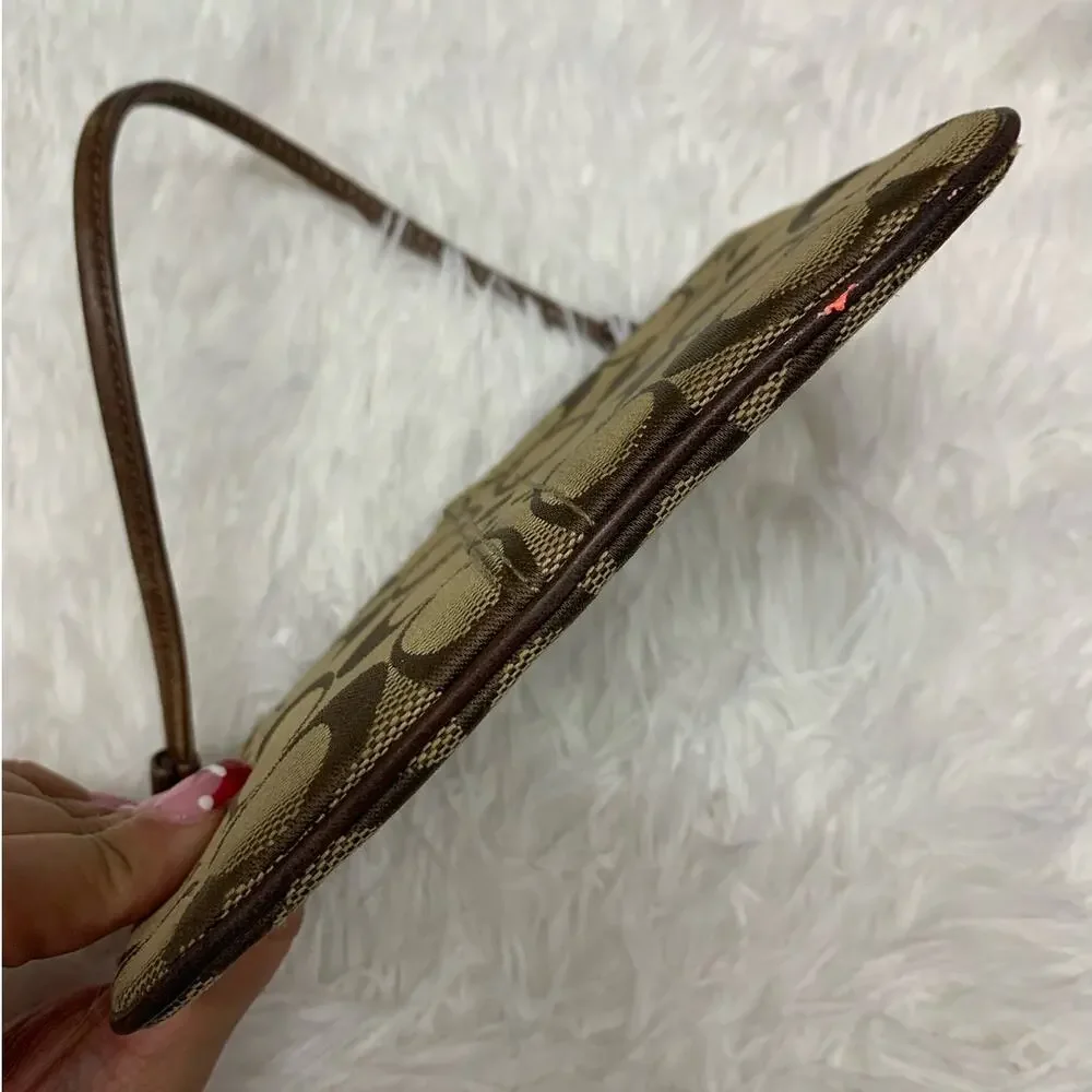 COACH Brown Signature Canvas Wristlet